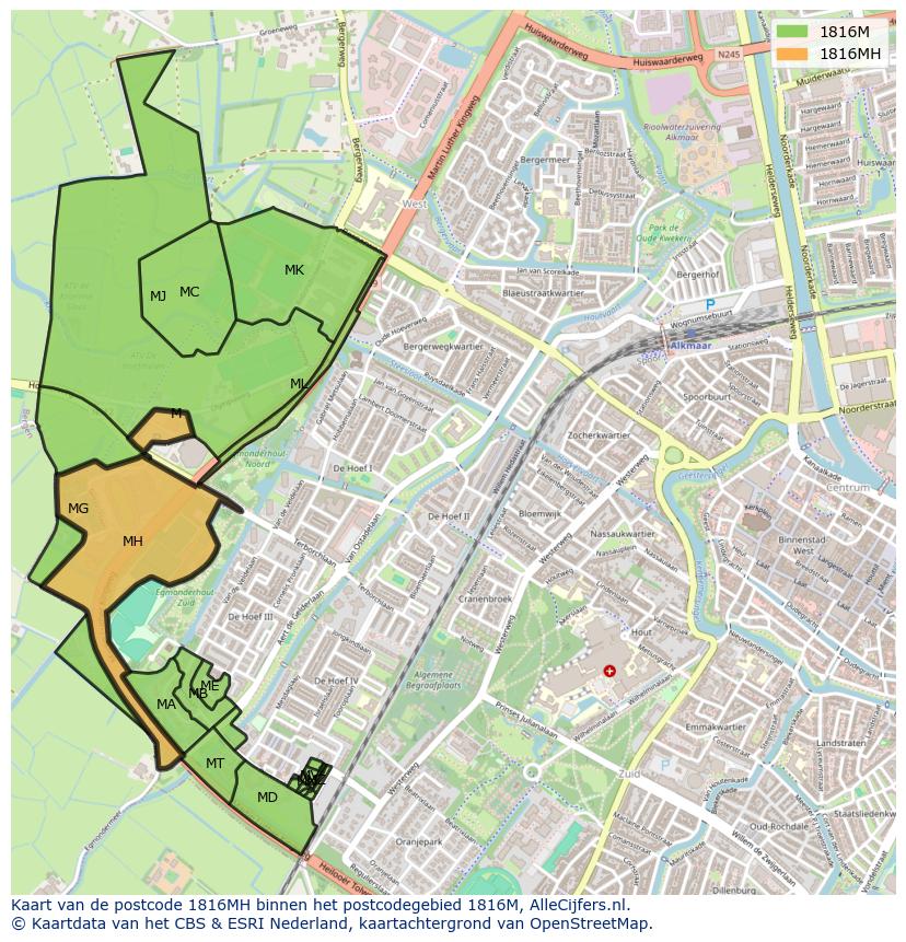 Afbeelding van het postcodegebied 1816 MH op de kaart.