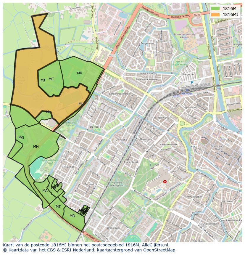 Afbeelding van het postcodegebied 1816 MJ op de kaart.