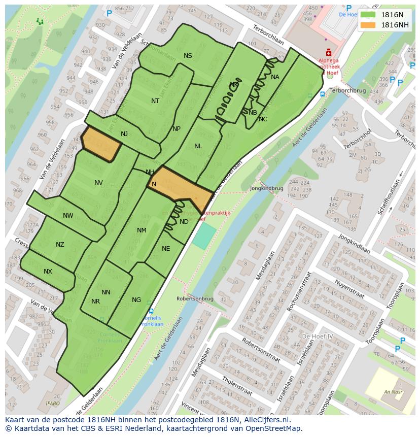 Afbeelding van het postcodegebied 1816 NH op de kaart.