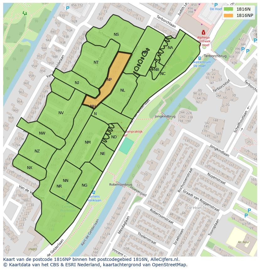 Afbeelding van het postcodegebied 1816 NP op de kaart.