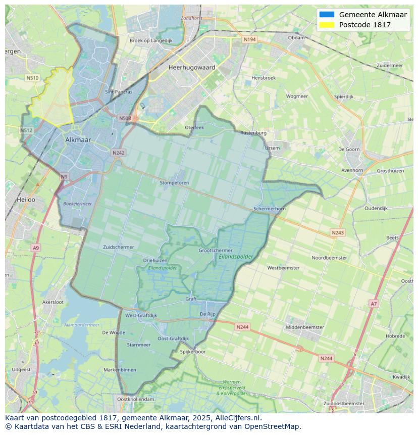 Afbeelding van het postcodegebied 1817 op de kaart.