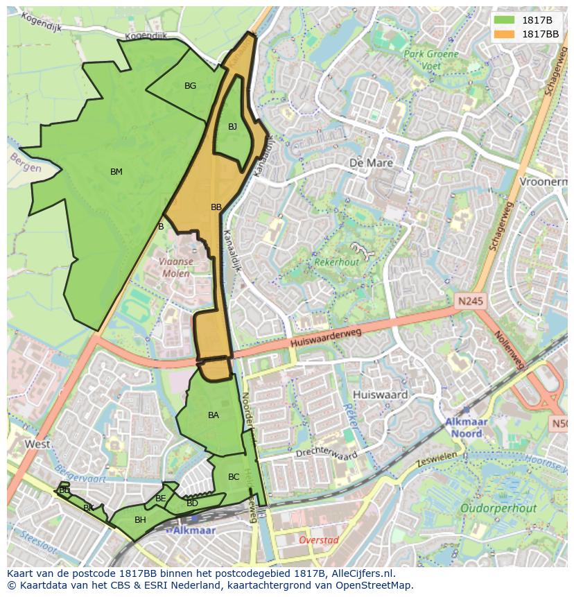 Afbeelding van het postcodegebied 1817 BB op de kaart.