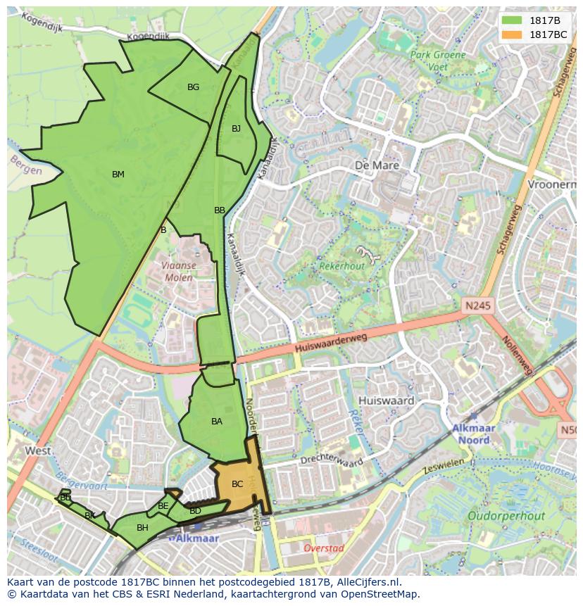 Afbeelding van het postcodegebied 1817 BC op de kaart.