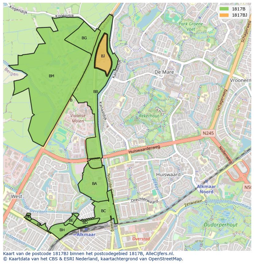 Afbeelding van het postcodegebied 1817 BJ op de kaart.
