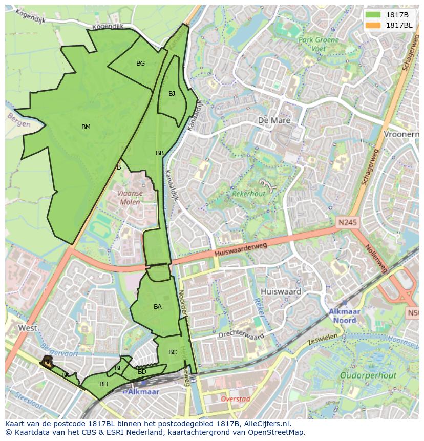 Afbeelding van het postcodegebied 1817 BL op de kaart.