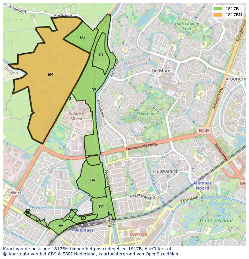Afbeelding van het postcodegebied 1817 BM op de kaart.
