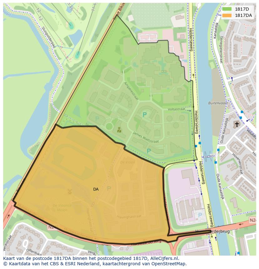Afbeelding van het postcodegebied 1817 DA op de kaart.
