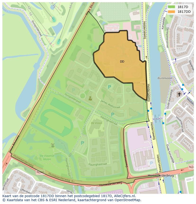 Afbeelding van het postcodegebied 1817 DD op de kaart.