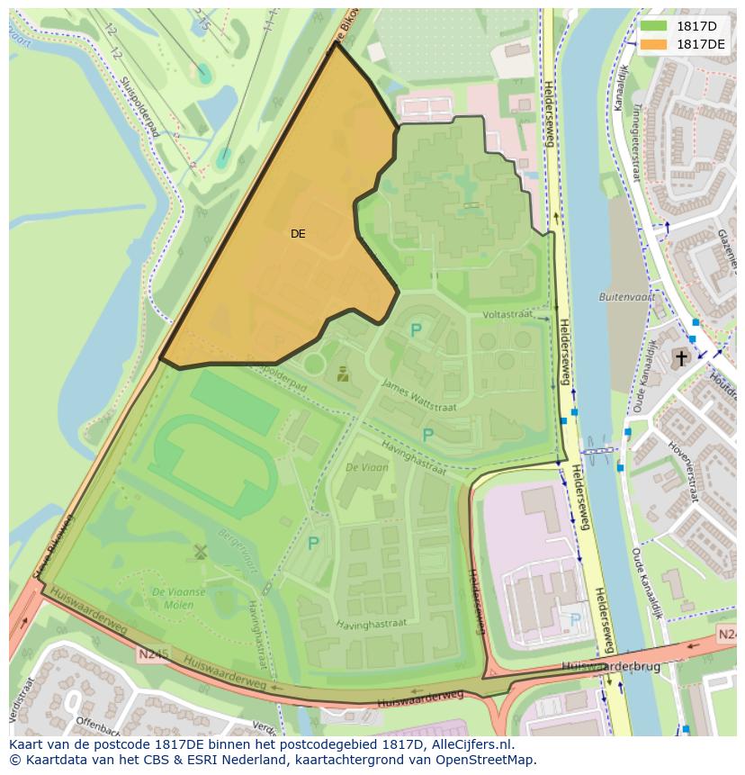 Afbeelding van het postcodegebied 1817 DE op de kaart.