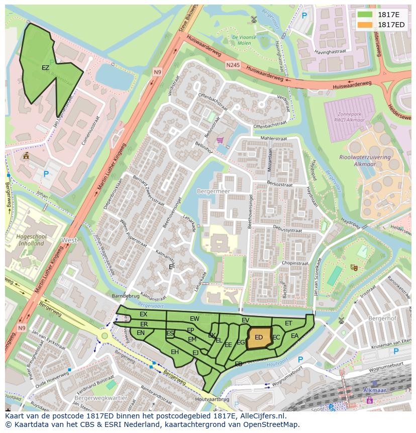 Afbeelding van het postcodegebied 1817 ED op de kaart.