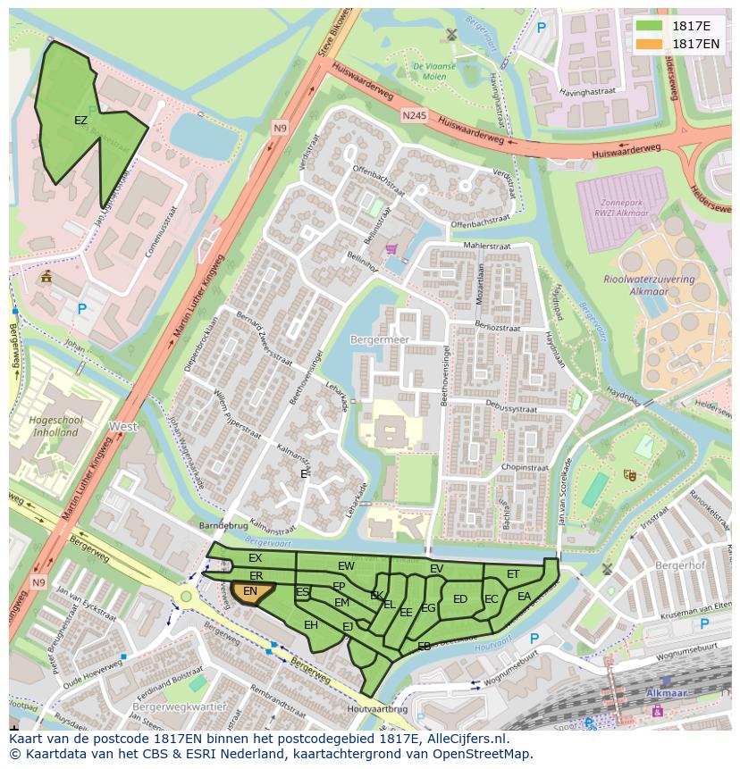 Afbeelding van het postcodegebied 1817 EN op de kaart.