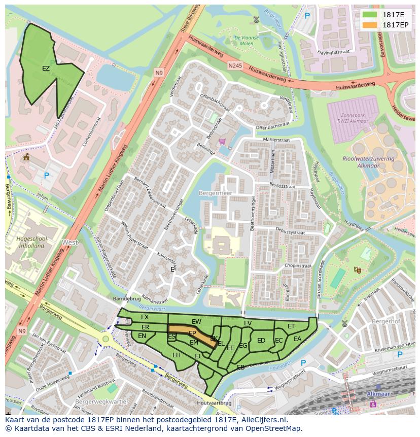Afbeelding van het postcodegebied 1817 EP op de kaart.