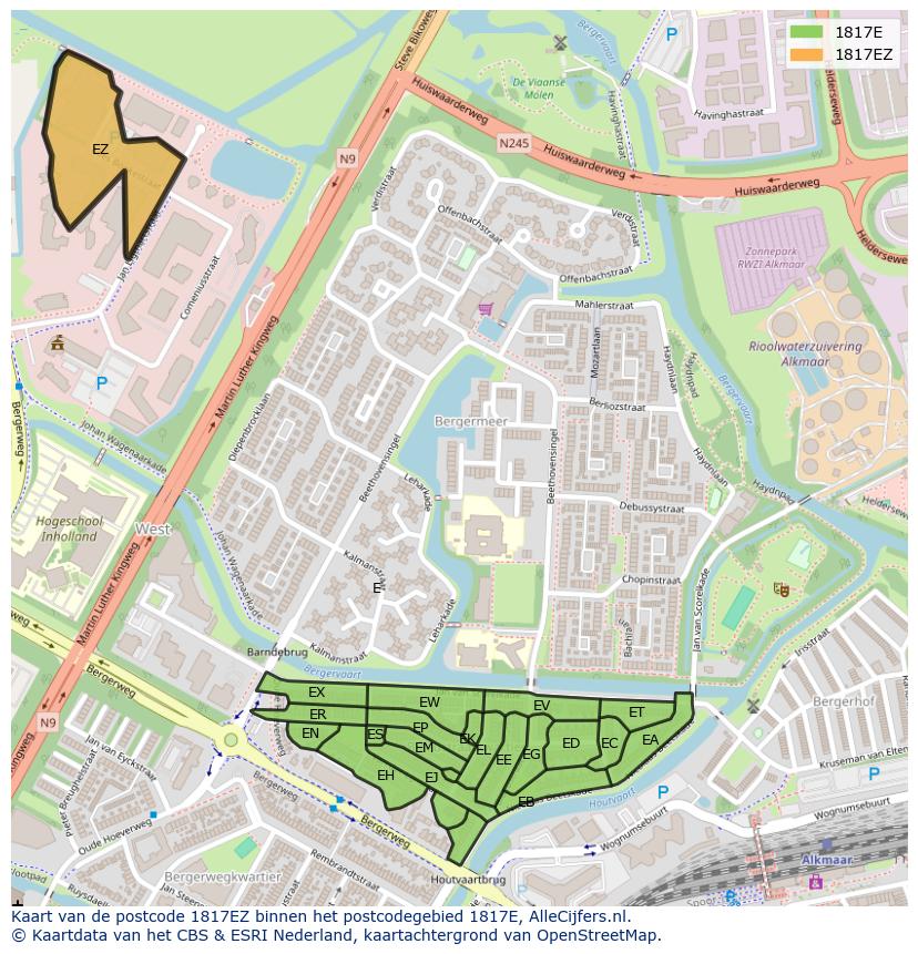 Afbeelding van het postcodegebied 1817 EZ op de kaart.