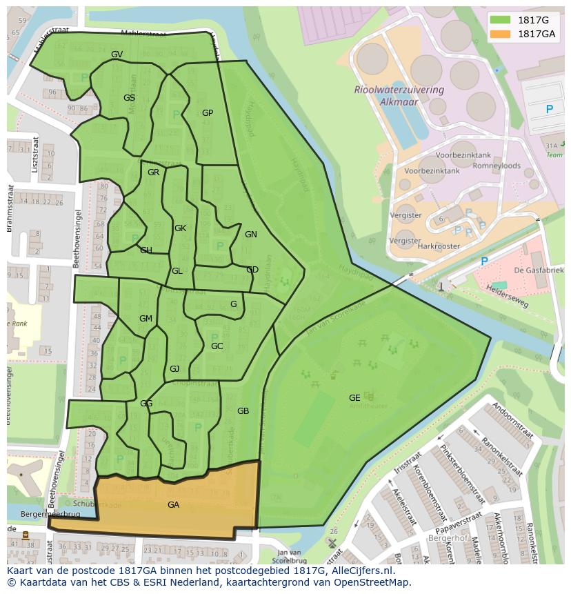 Afbeelding van het postcodegebied 1817 GA op de kaart.