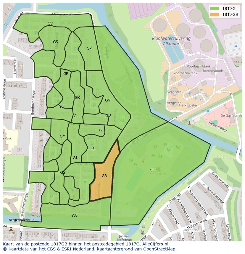 Afbeelding van het postcodegebied 1817 GB op de kaart.