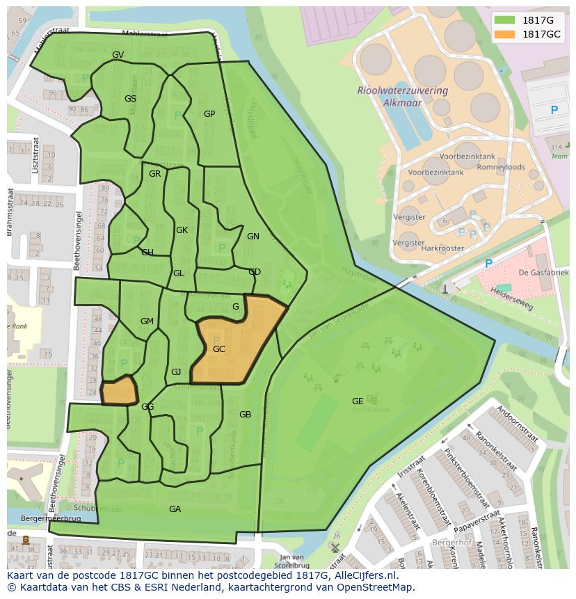 Afbeelding van het postcodegebied 1817 GC op de kaart.