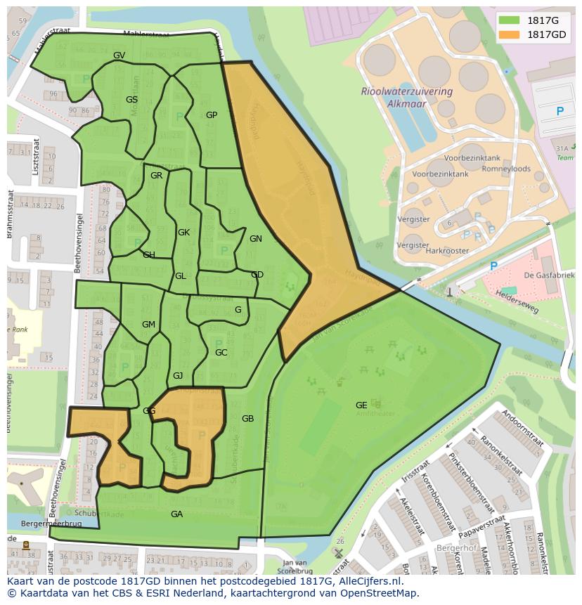 Afbeelding van het postcodegebied 1817 GD op de kaart.