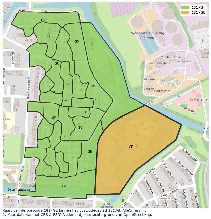 Afbeelding van het postcodegebied 1817 GE op de kaart.
