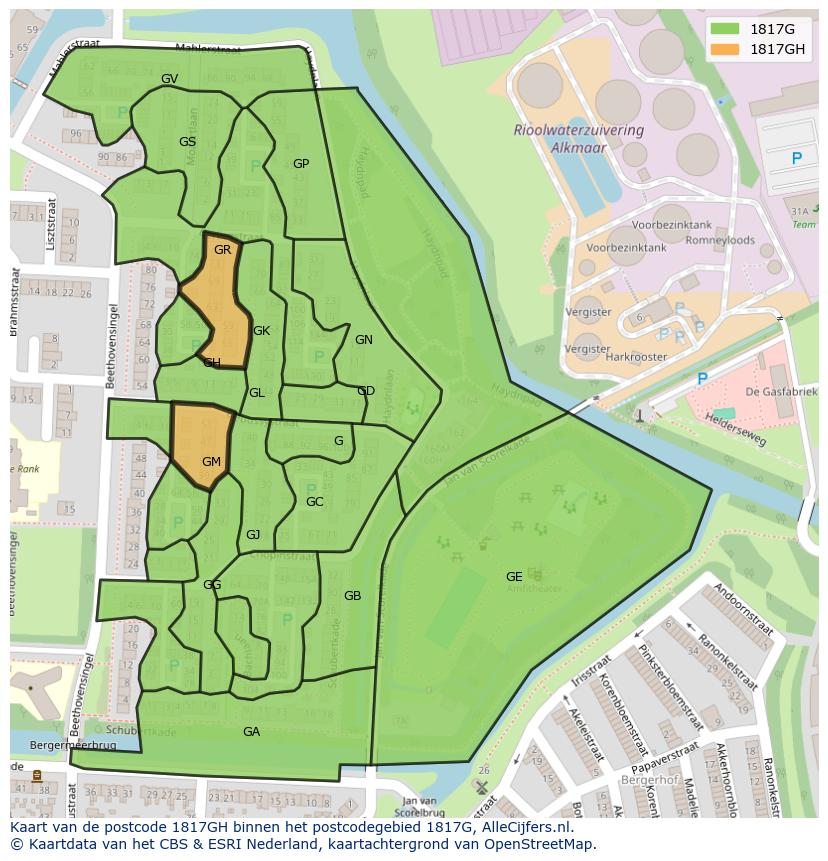Afbeelding van het postcodegebied 1817 GH op de kaart.