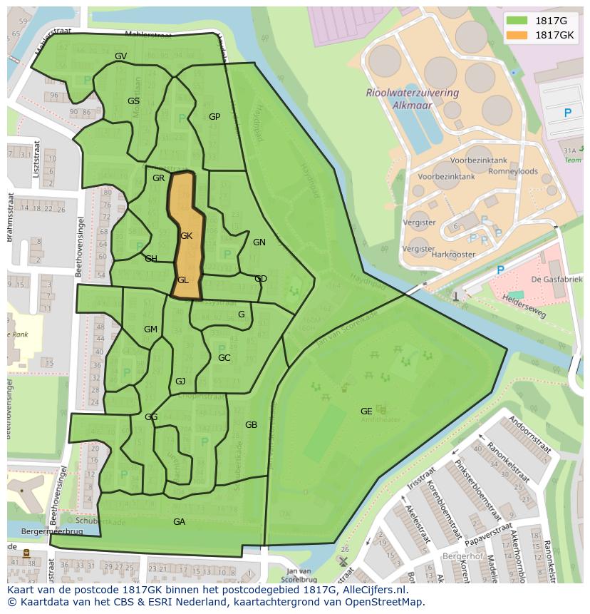 Afbeelding van het postcodegebied 1817 GK op de kaart.