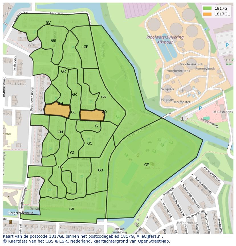 Afbeelding van het postcodegebied 1817 GL op de kaart.