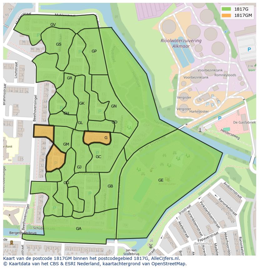 Afbeelding van het postcodegebied 1817 GM op de kaart.