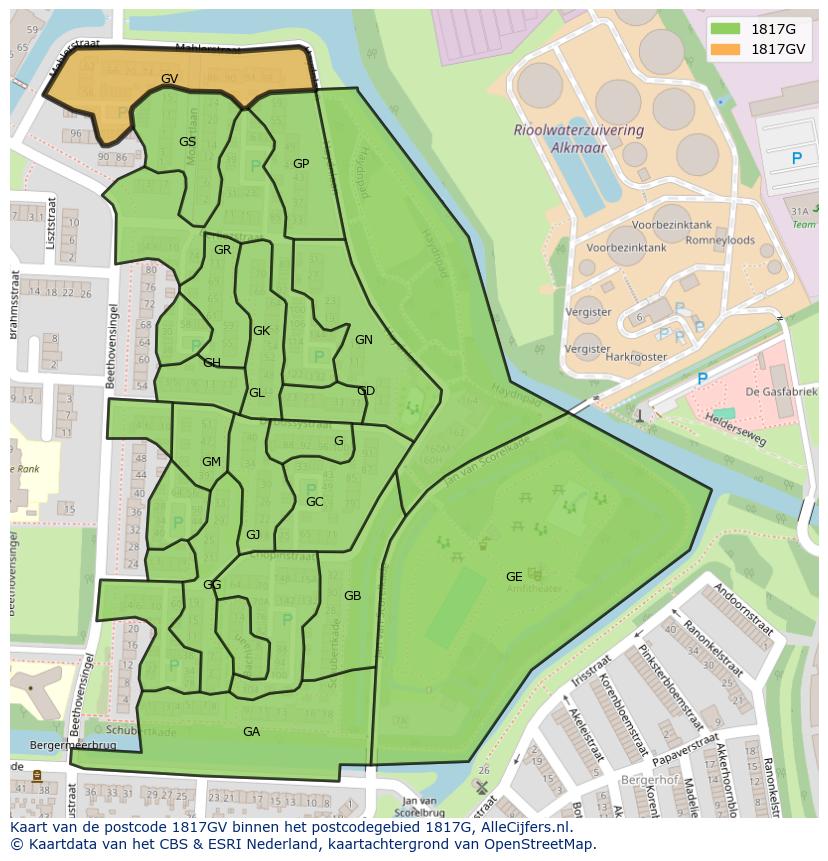 Afbeelding van het postcodegebied 1817 GV op de kaart.