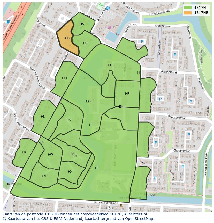Afbeelding van het postcodegebied 1817 HB op de kaart.
