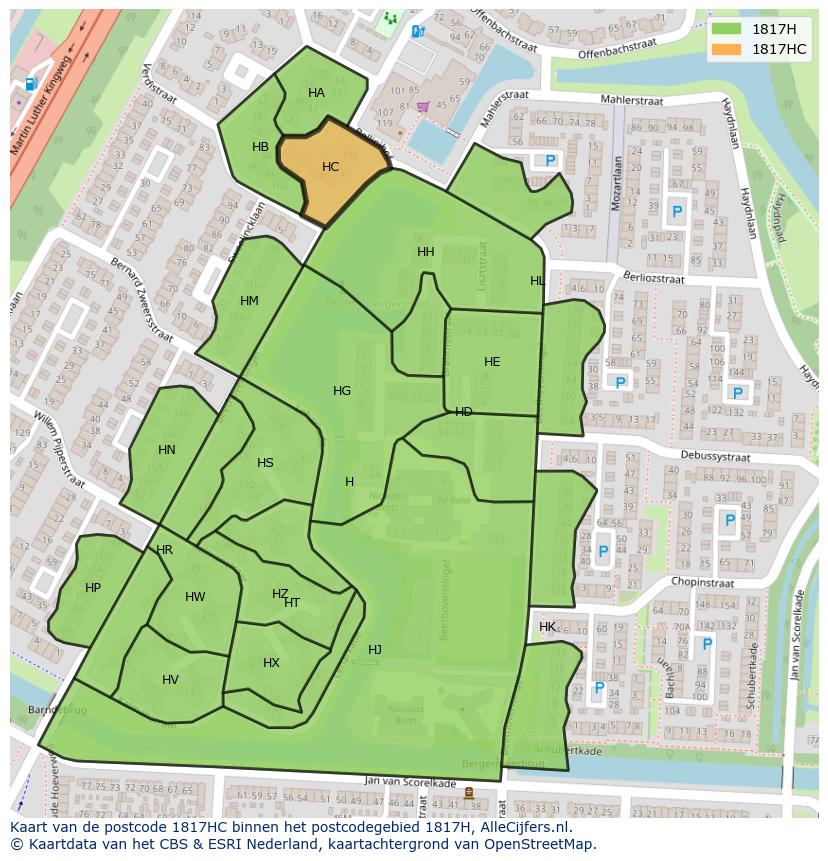 Afbeelding van het postcodegebied 1817 HC op de kaart.