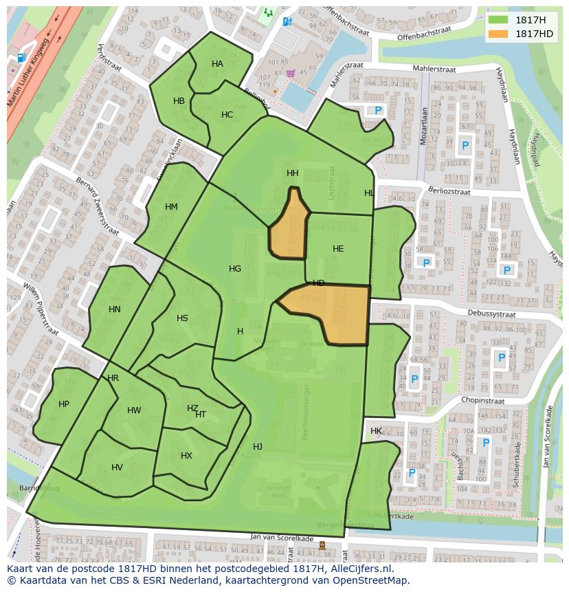 Afbeelding van het postcodegebied 1817 HD op de kaart.