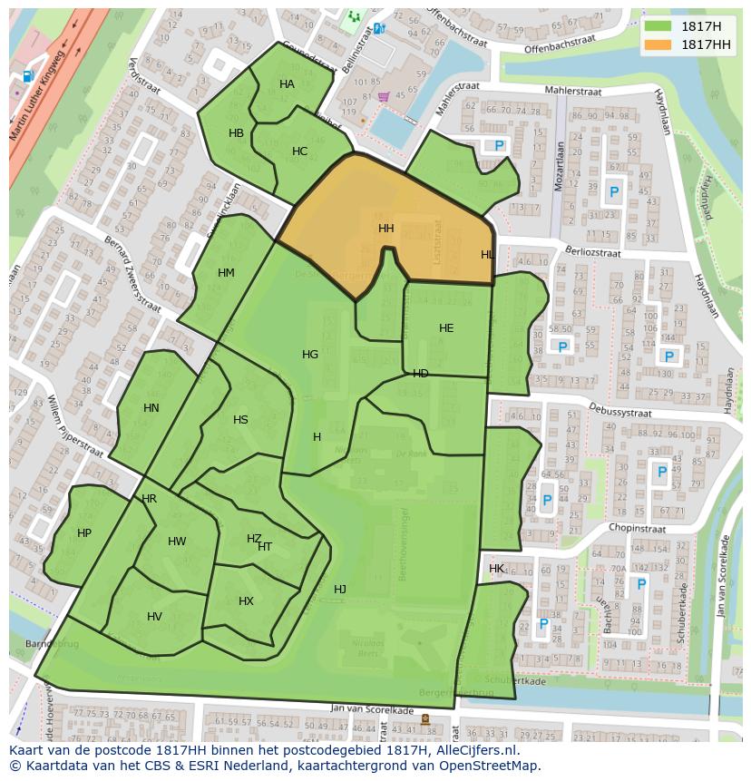 Afbeelding van het postcodegebied 1817 HH op de kaart.