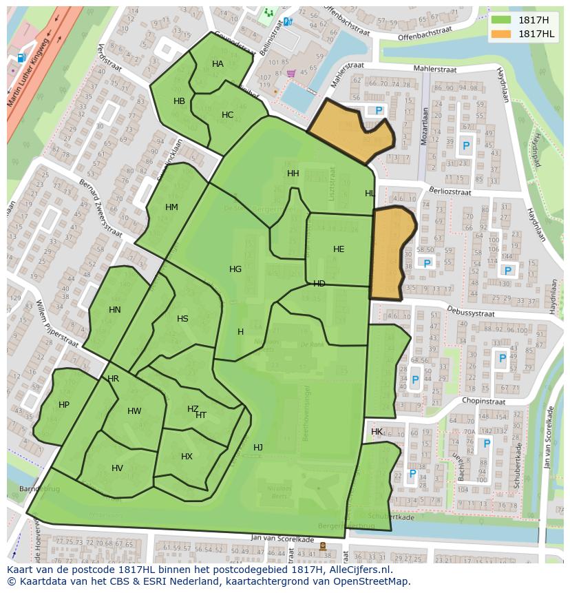 Afbeelding van het postcodegebied 1817 HL op de kaart.