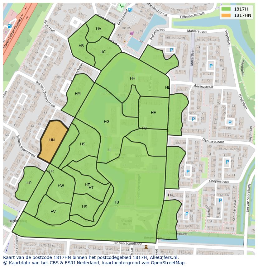 Afbeelding van het postcodegebied 1817 HN op de kaart.