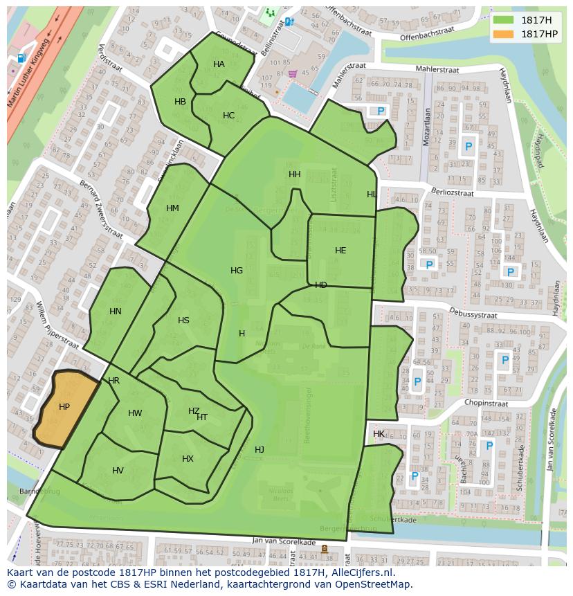 Afbeelding van het postcodegebied 1817 HP op de kaart.