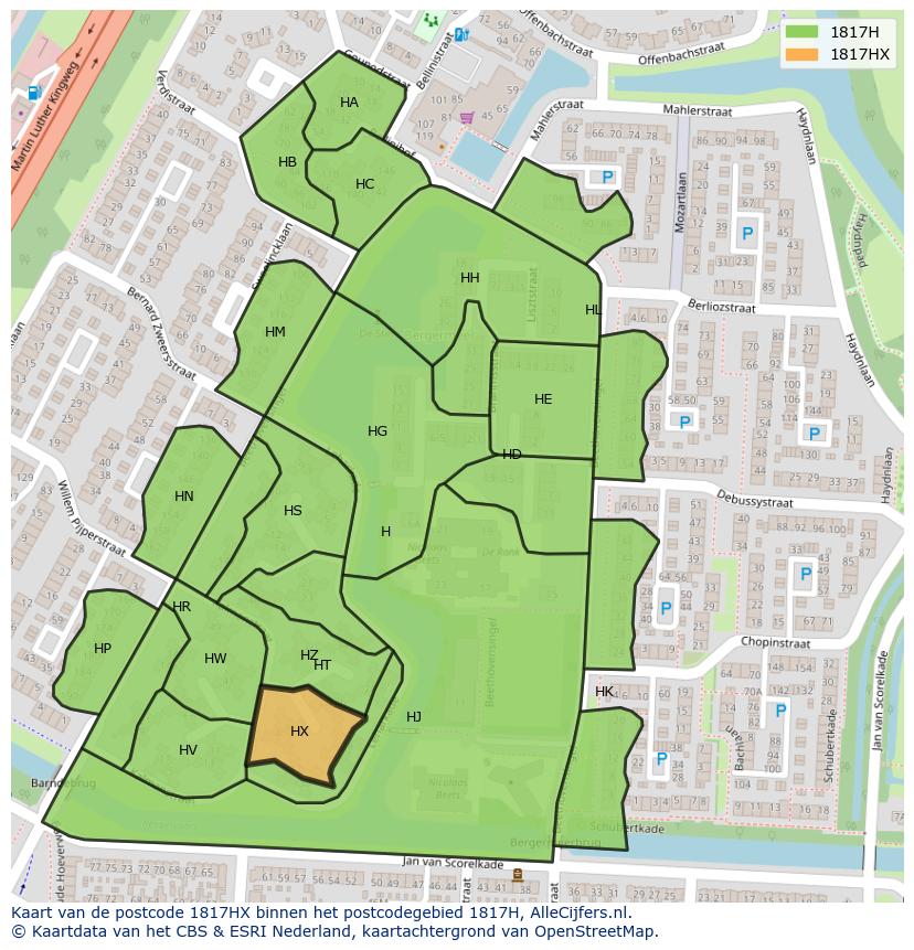 Afbeelding van het postcodegebied 1817 HX op de kaart.