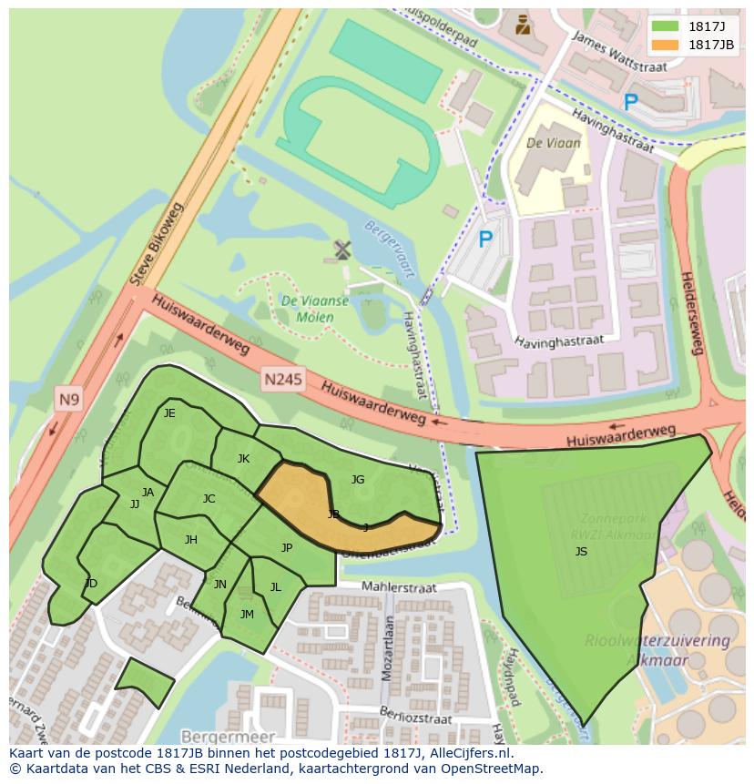 Afbeelding van het postcodegebied 1817 JB op de kaart.