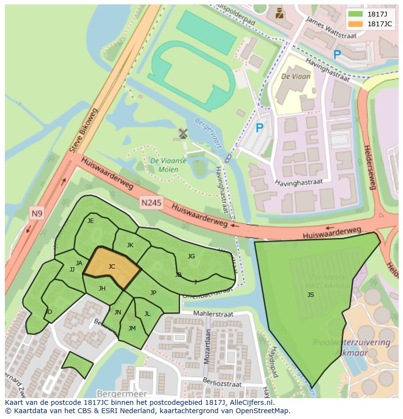 Afbeelding van het postcodegebied 1817 JC op de kaart.