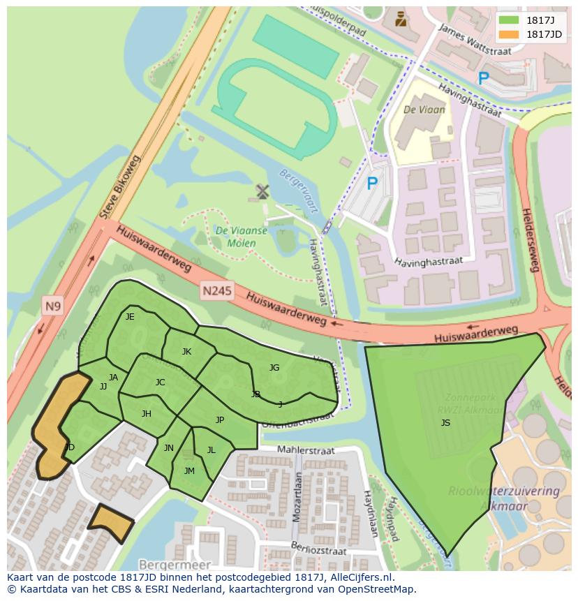 Afbeelding van het postcodegebied 1817 JD op de kaart.