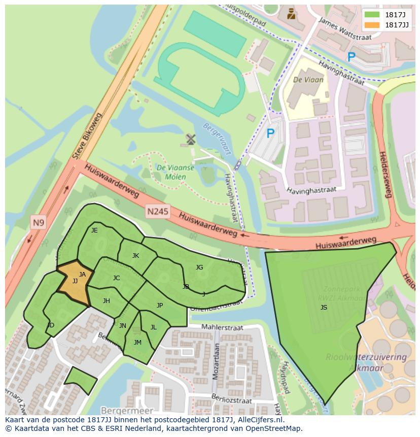 Afbeelding van het postcodegebied 1817 JJ op de kaart.