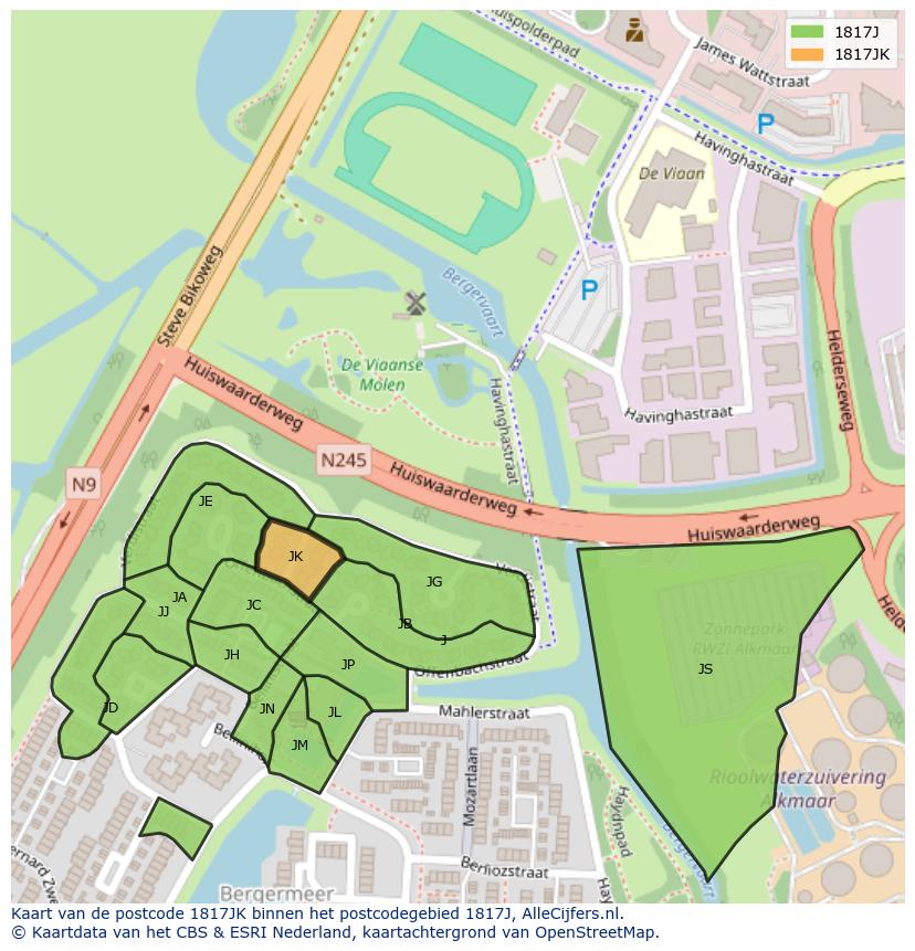 Afbeelding van het postcodegebied 1817 JK op de kaart.