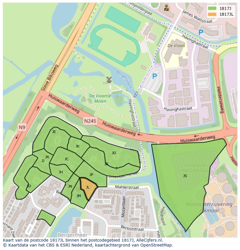 Afbeelding van het postcodegebied 1817 JL op de kaart.