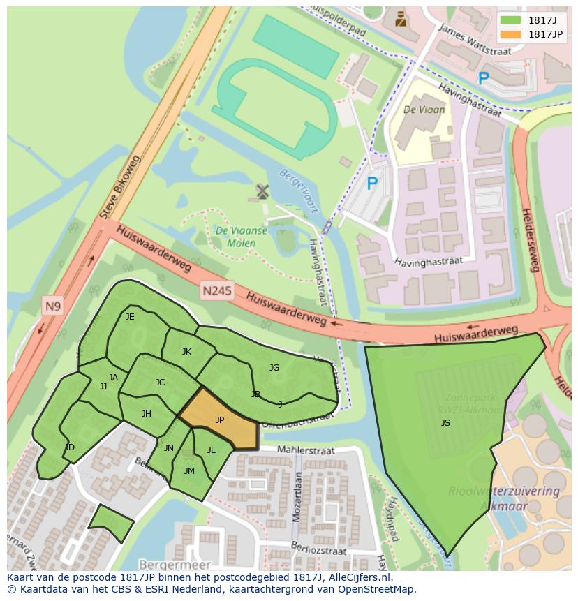 Afbeelding van het postcodegebied 1817 JP op de kaart.
