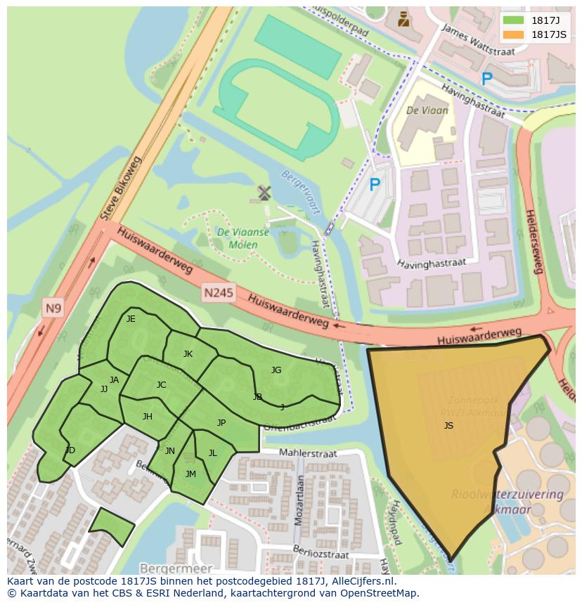 Afbeelding van het postcodegebied 1817 JS op de kaart.