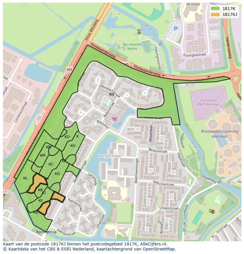 Afbeelding van het postcodegebied 1817 KJ op de kaart.