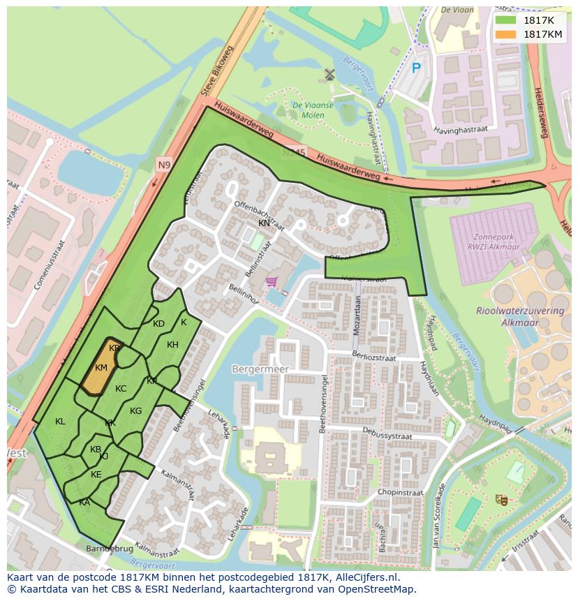 Afbeelding van het postcodegebied 1817 KM op de kaart.