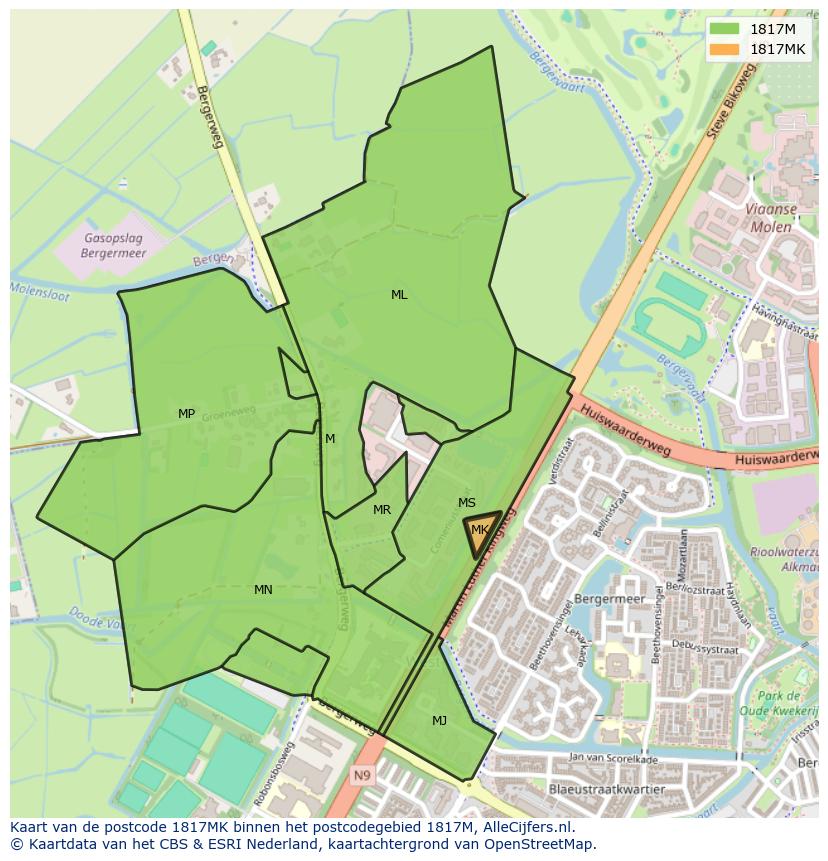 Afbeelding van het postcodegebied 1817 MK op de kaart.
