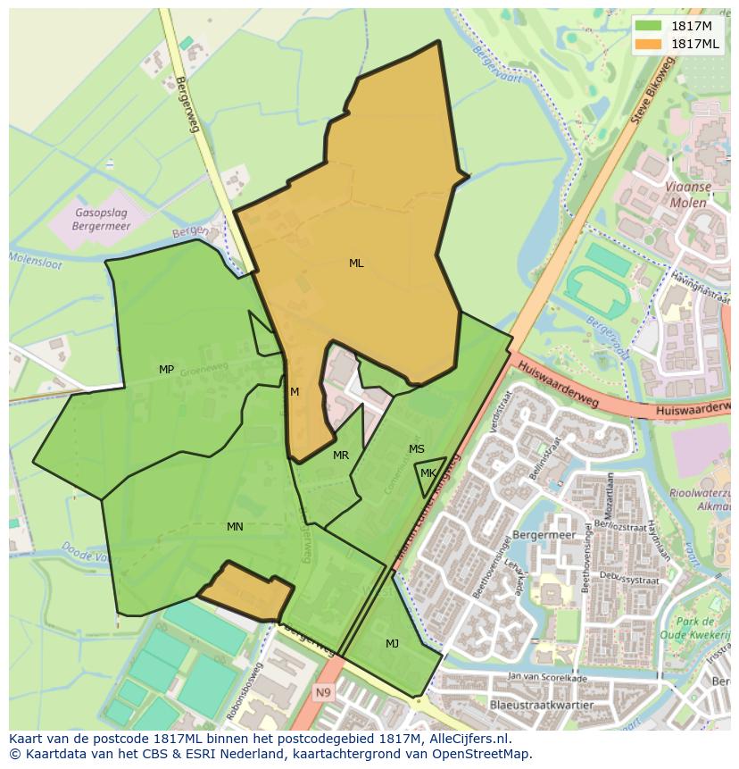 Afbeelding van het postcodegebied 1817 ML op de kaart.