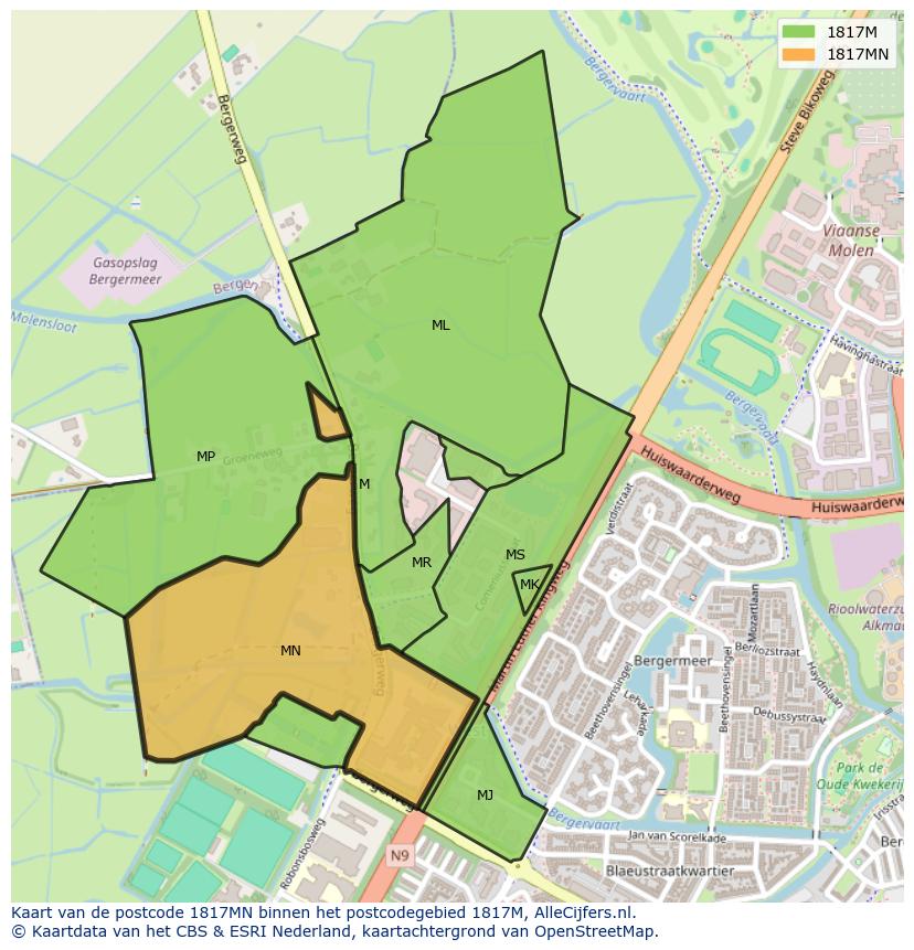Afbeelding van het postcodegebied 1817 MN op de kaart.