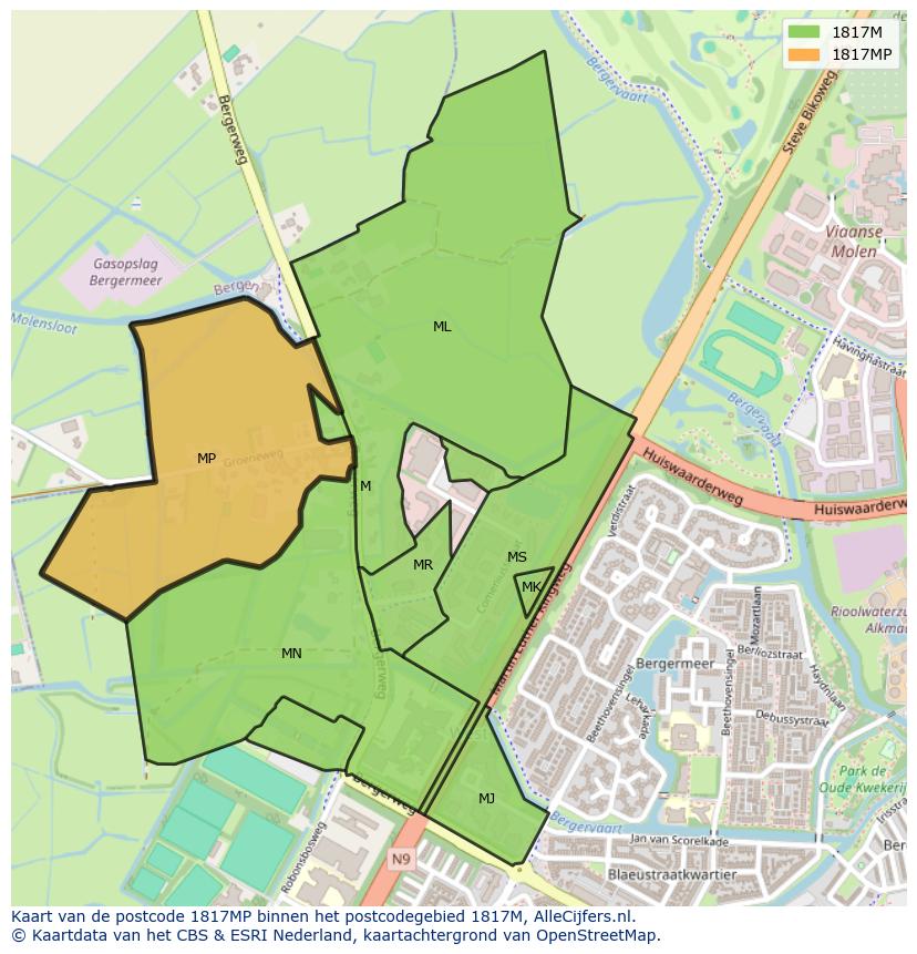 Afbeelding van het postcodegebied 1817 MP op de kaart.