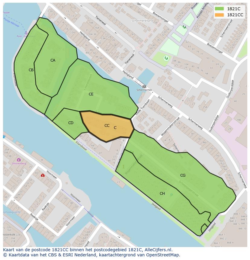 Afbeelding van het postcodegebied 1821 CC op de kaart.